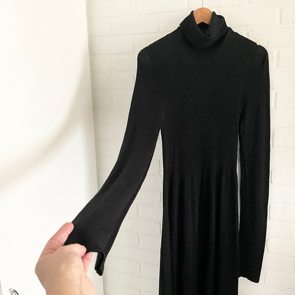 Zara Knit Sweater dress Maxi Black Ribbed Stretch Minimalist Turtleneck Sz L - Picture 9 of 13